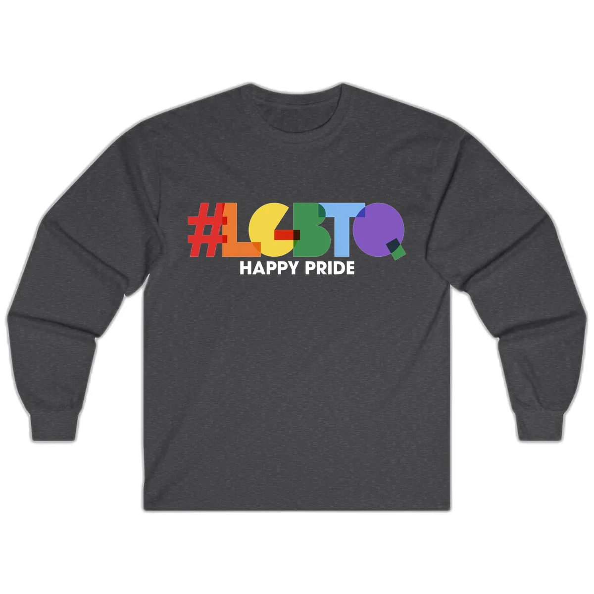 Happy Pride Colorful Letters Long Sleeve in Dark Heather