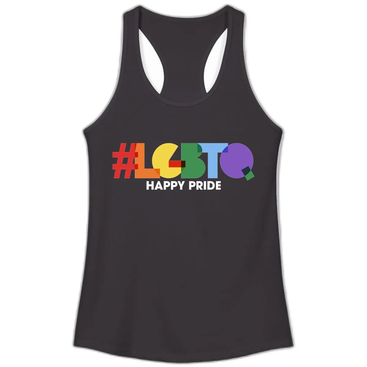 Happy Pride Colorful Letters Ladies Tank in Black