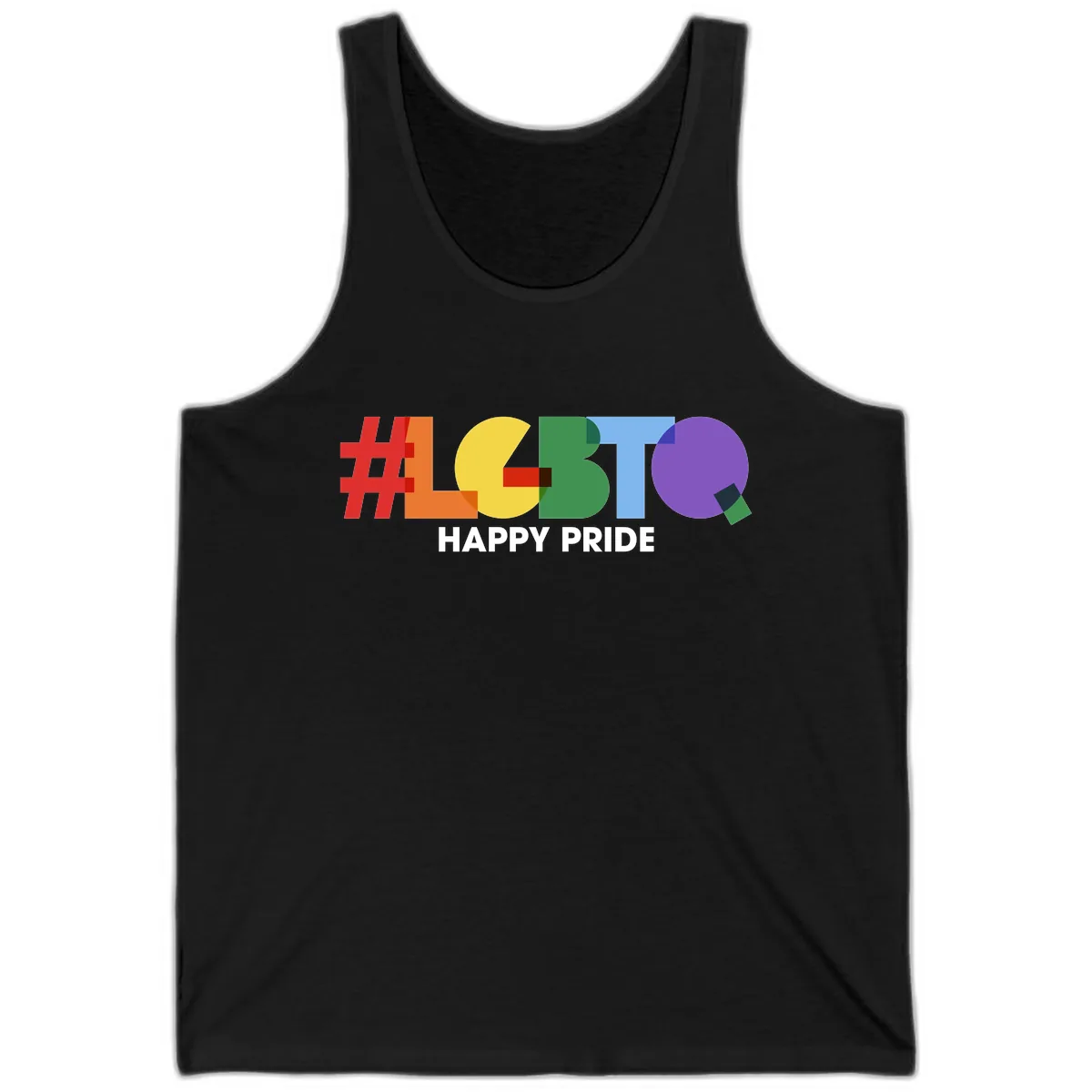 Happy Pride Colorful Letters Tank in Black
