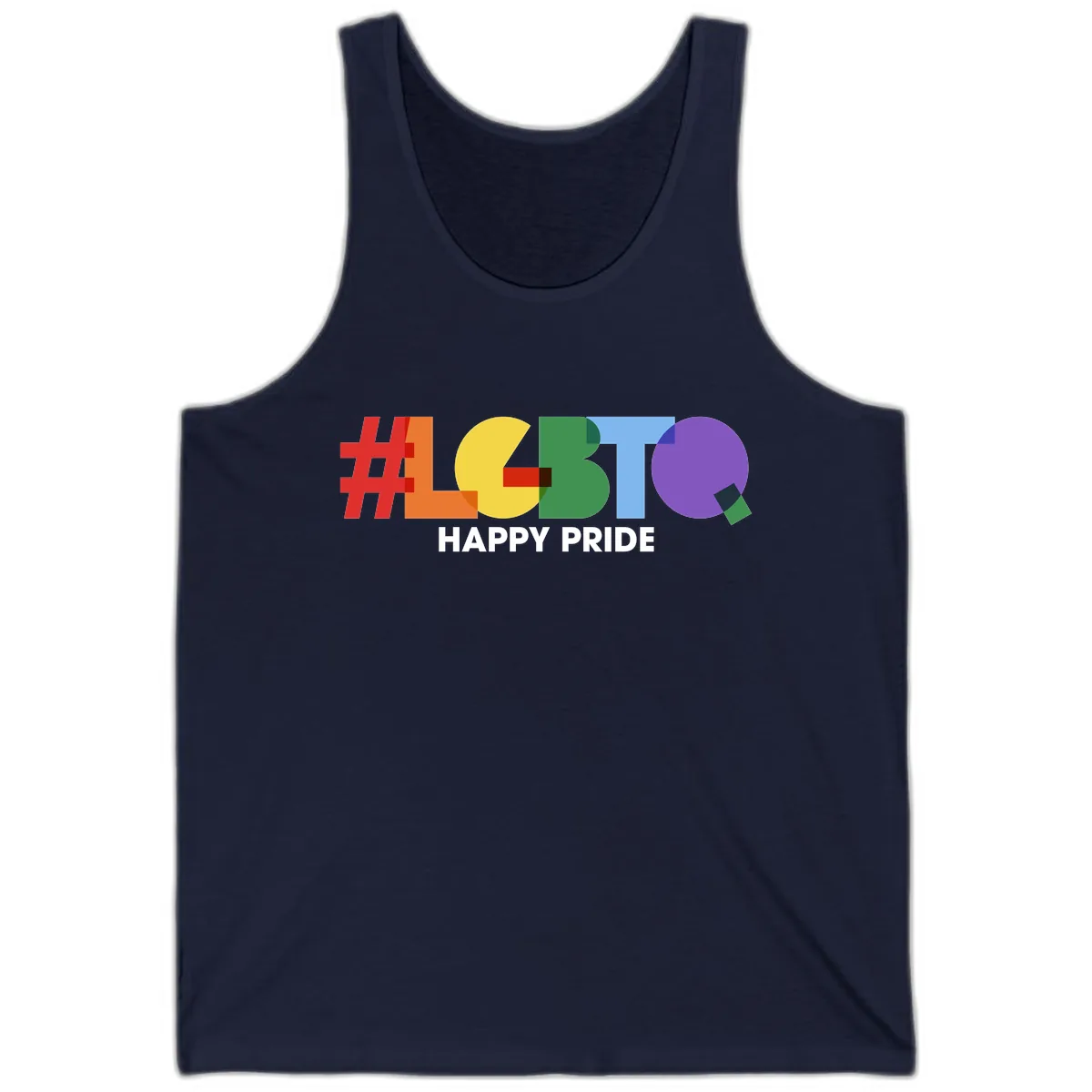 Happy Pride Colorful Letters Tank in Navy
