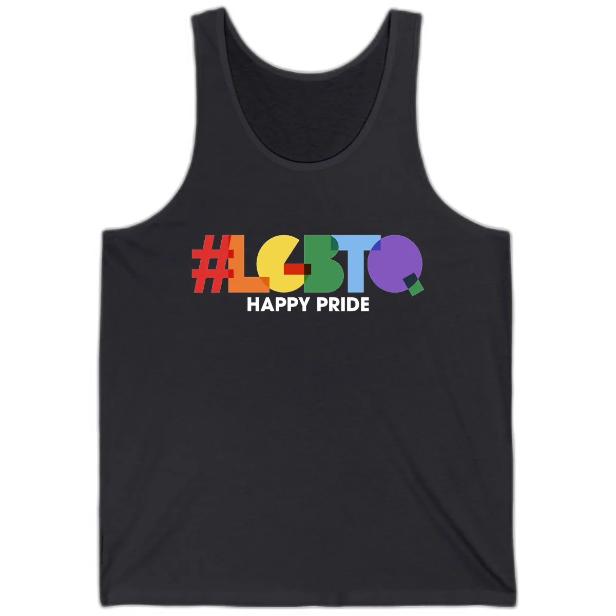 Happy Pride Colorful Letters Tank in Dark Grey