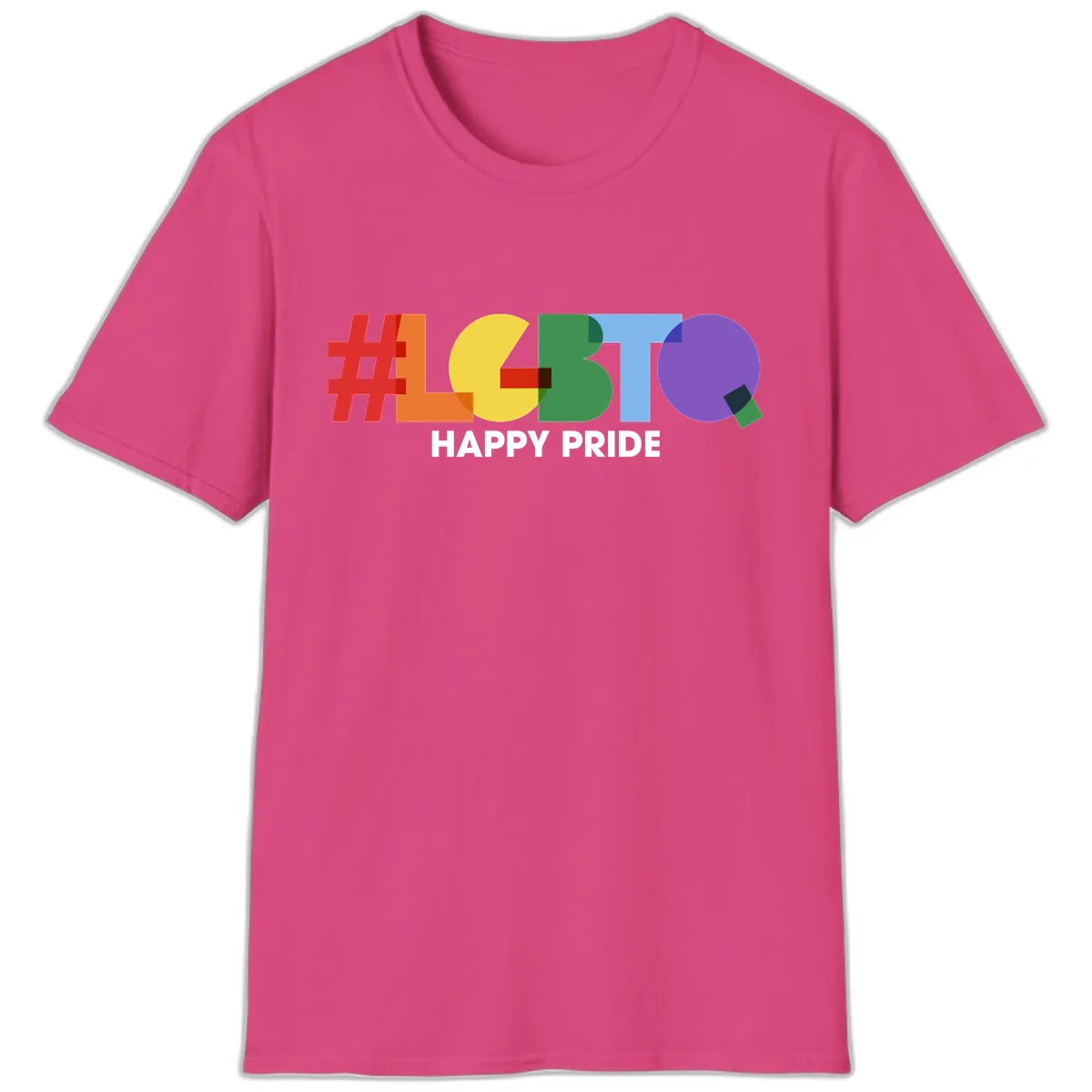 Happy Pride Colorful Letters T-Shirt in Heliconia