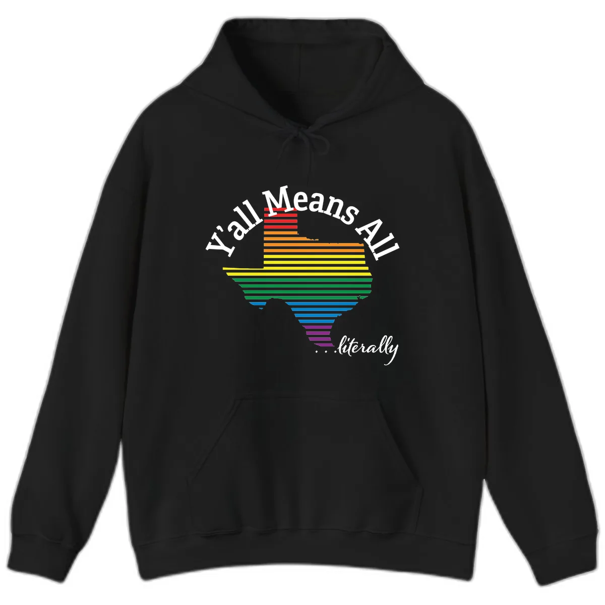 Y'all Means All Rainbow Funnel Hoodie in Black
