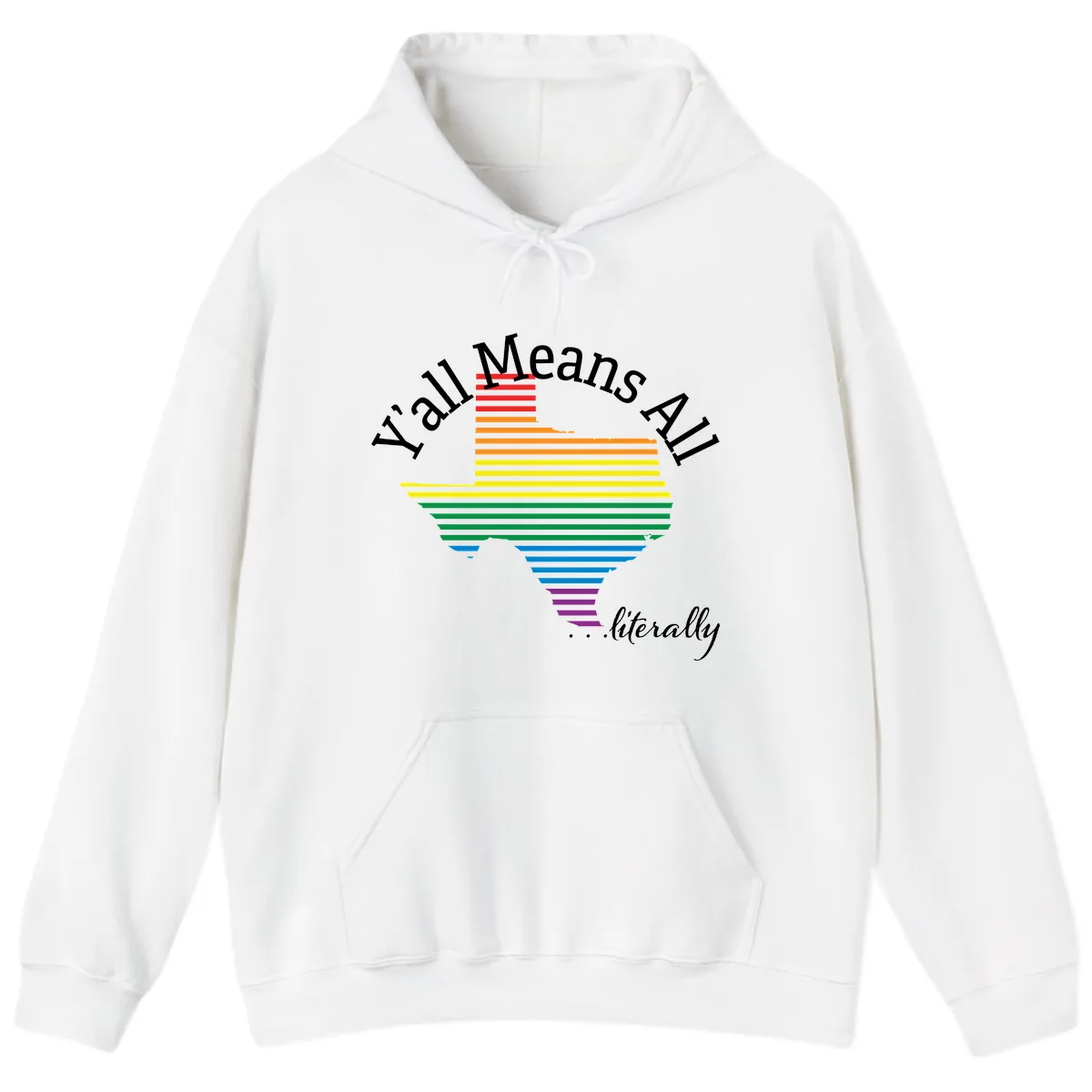 Y'all Means All Rainbow Funnel Hoodie in White