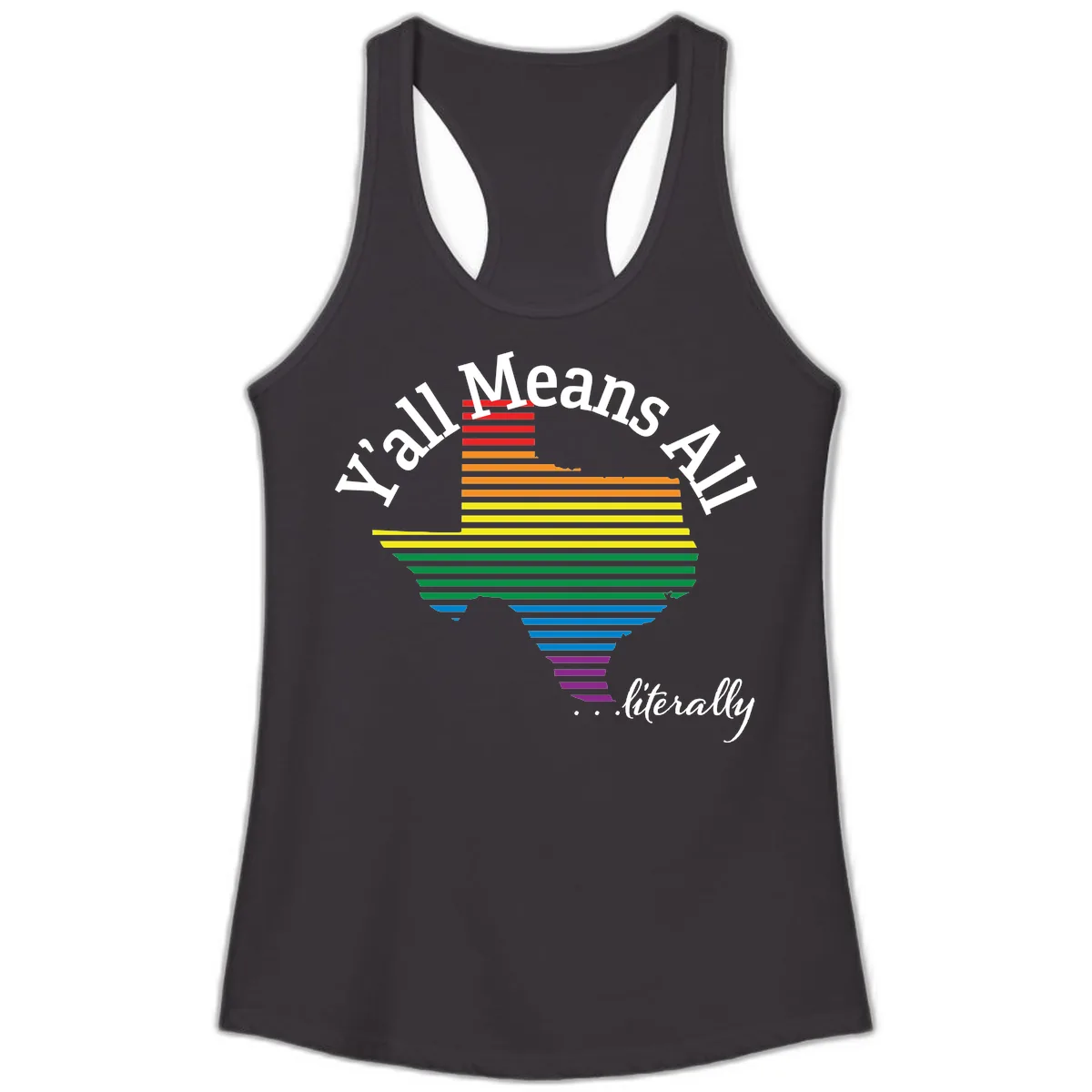 Y'all Means All Rainbow Funnel Ladies Tank in Black