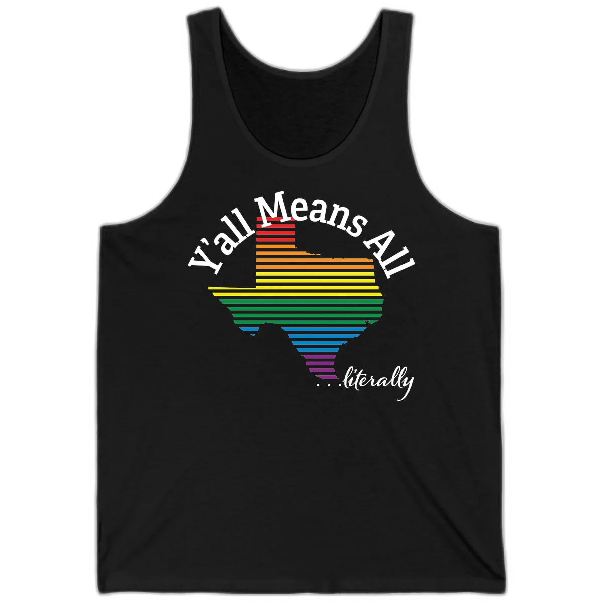 Y'all Means All Rainbow Funnel Tank in Black