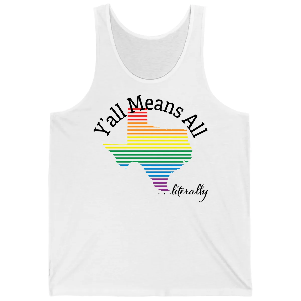 Y'all Means All Rainbow Funnel Tank in White