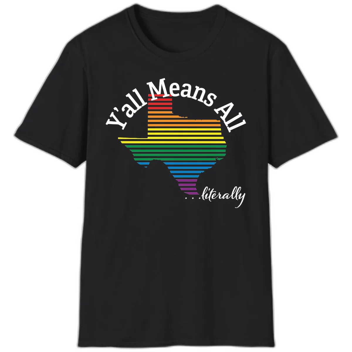 Y'all Means All Rainbow Funnel T-Shirt in Black
