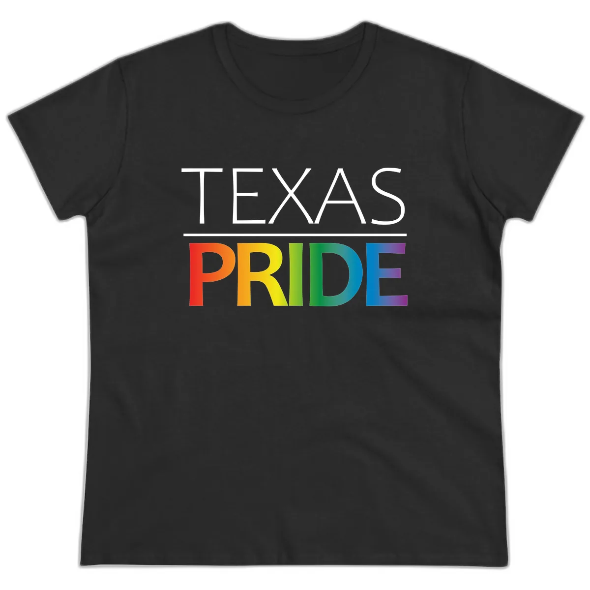 Texas Pride Rainbow Letters Ladies Tee in Black
