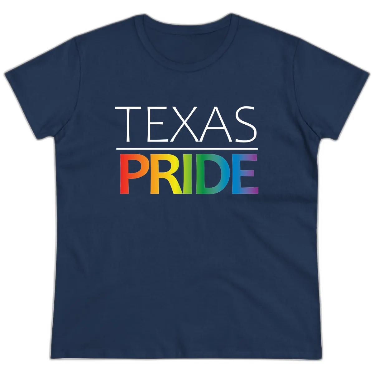 Texas Pride Rainbow Letters Ladies Tee in Navy