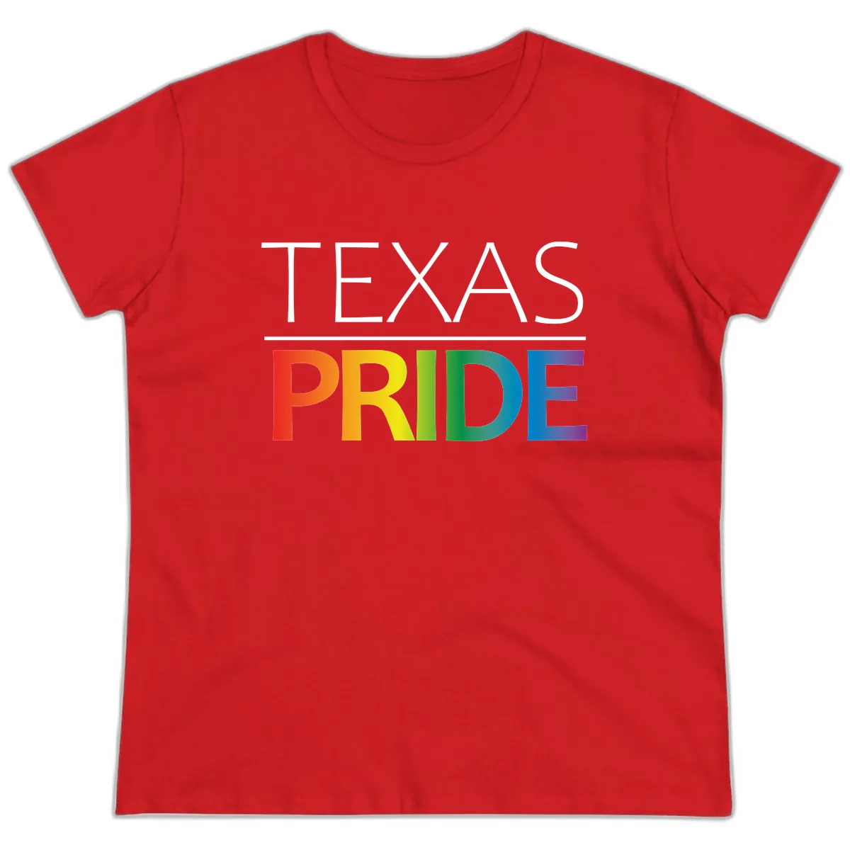 Texas Pride Rainbow Letters Ladies Tee in Red