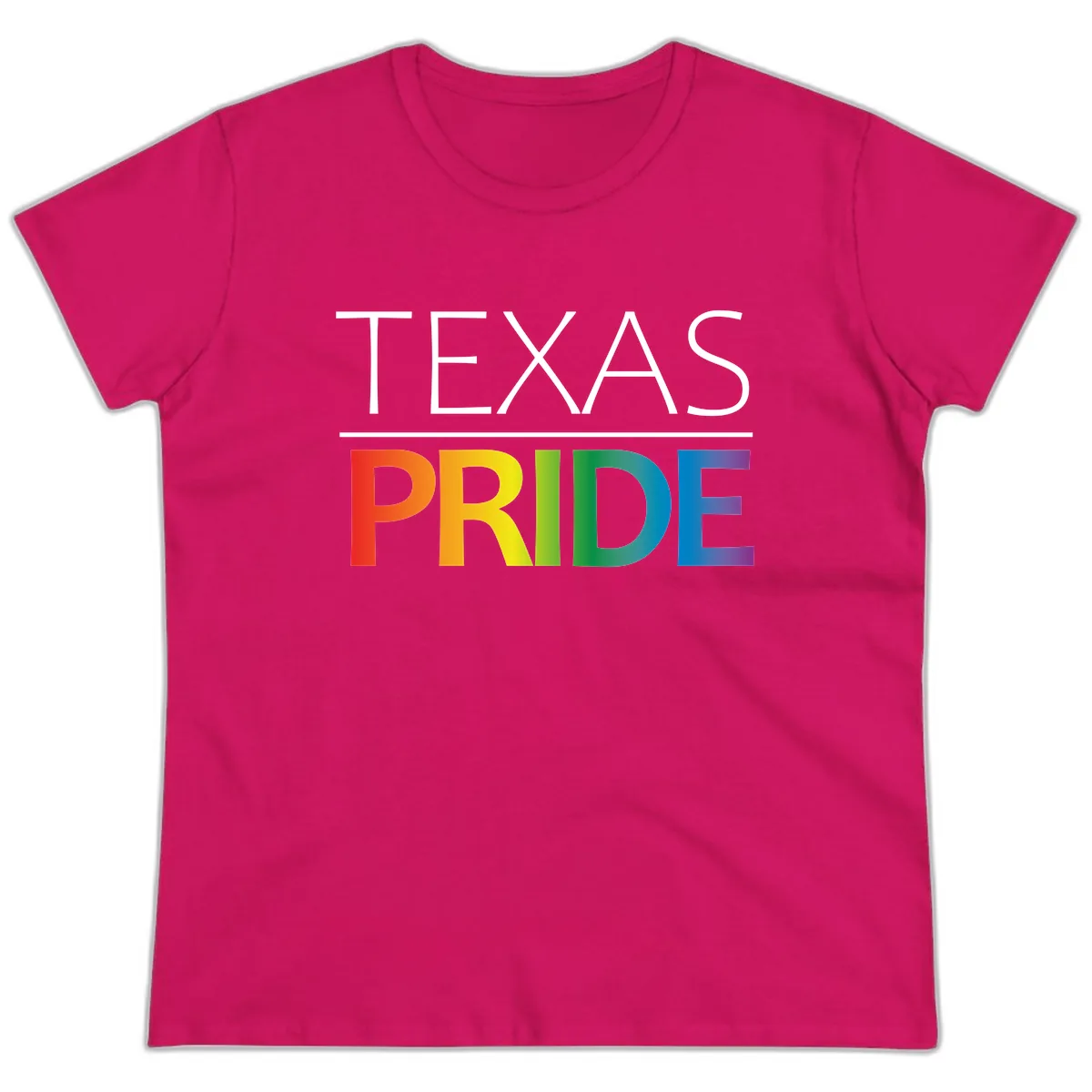 Texas Pride Rainbow Letters Ladies Tee in Heliconia