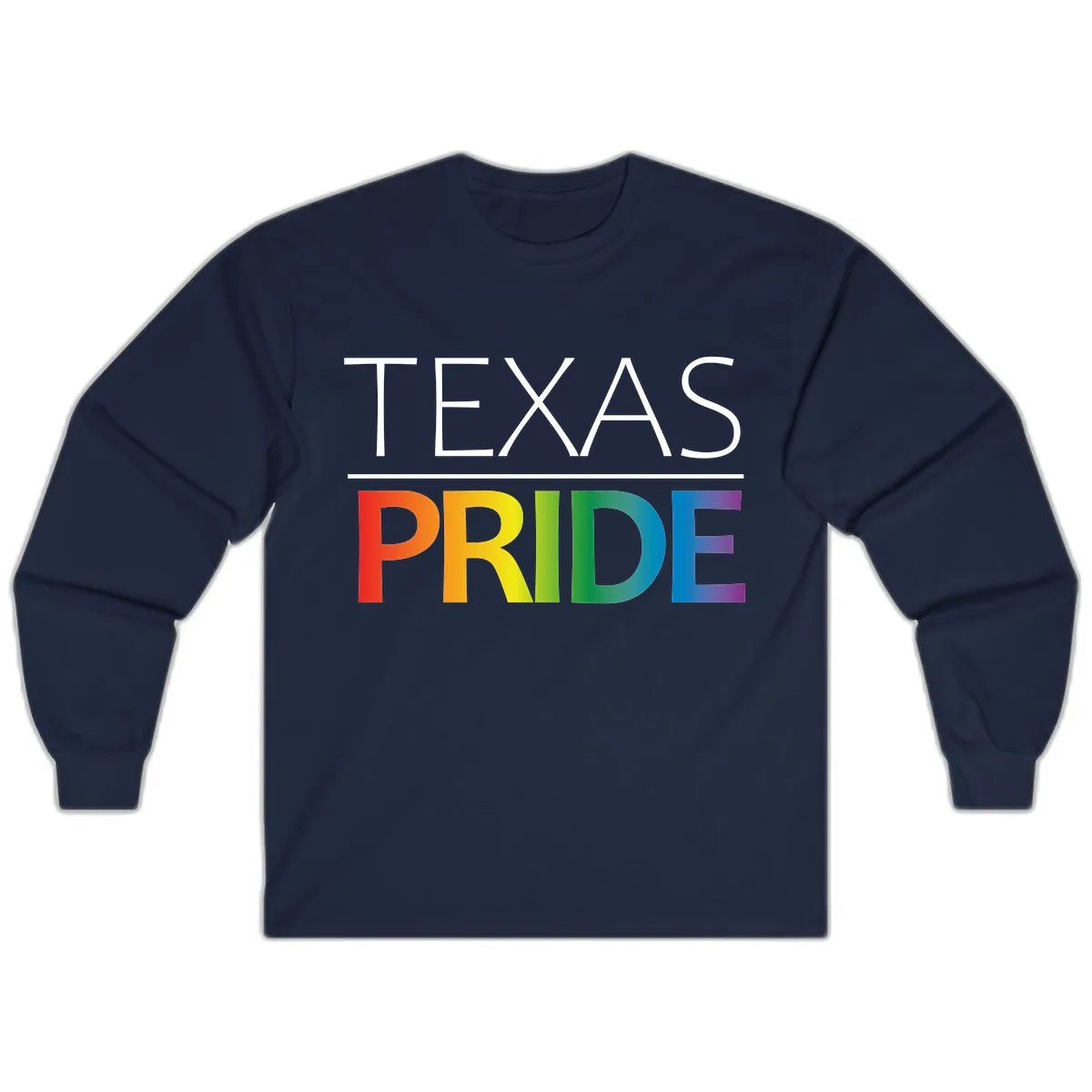 Texas Pride Rainbow Letters Long Sleeve in Navy