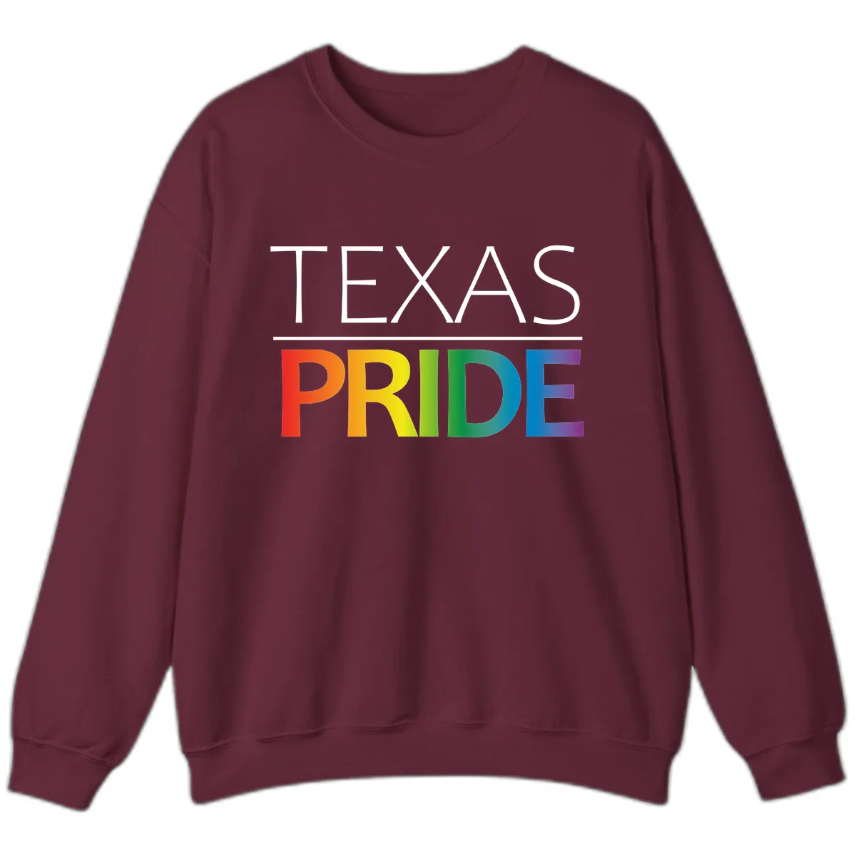 Texas Pride Rainbow Letters Sweatshirt in Maroon