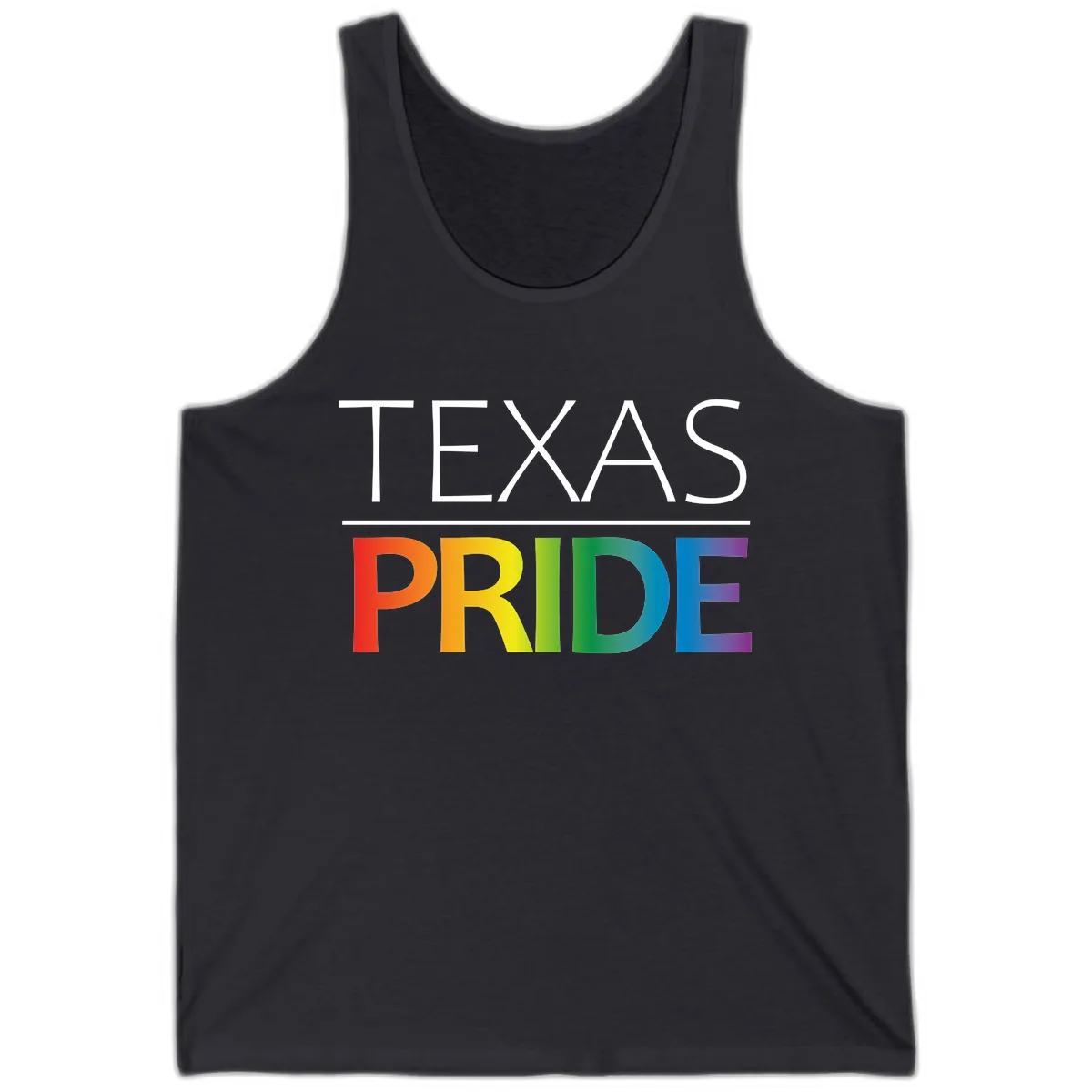 Texas Pride Rainbow Letters Tank in Dark Grey