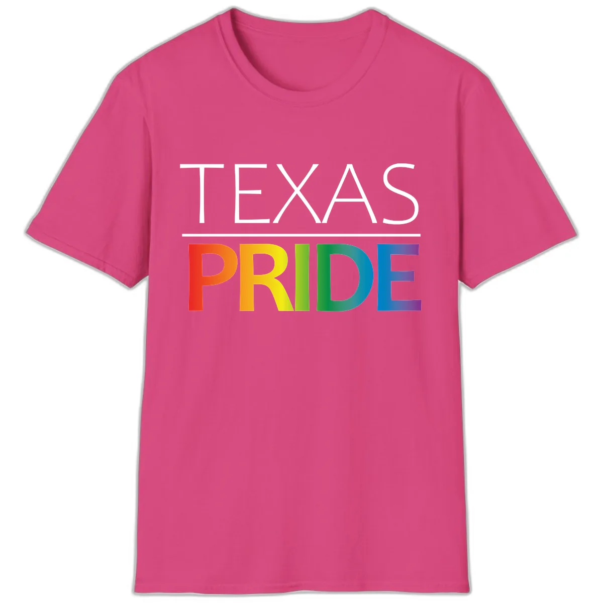Texas Pride Rainbow Letters T-Shirt in Heliconia