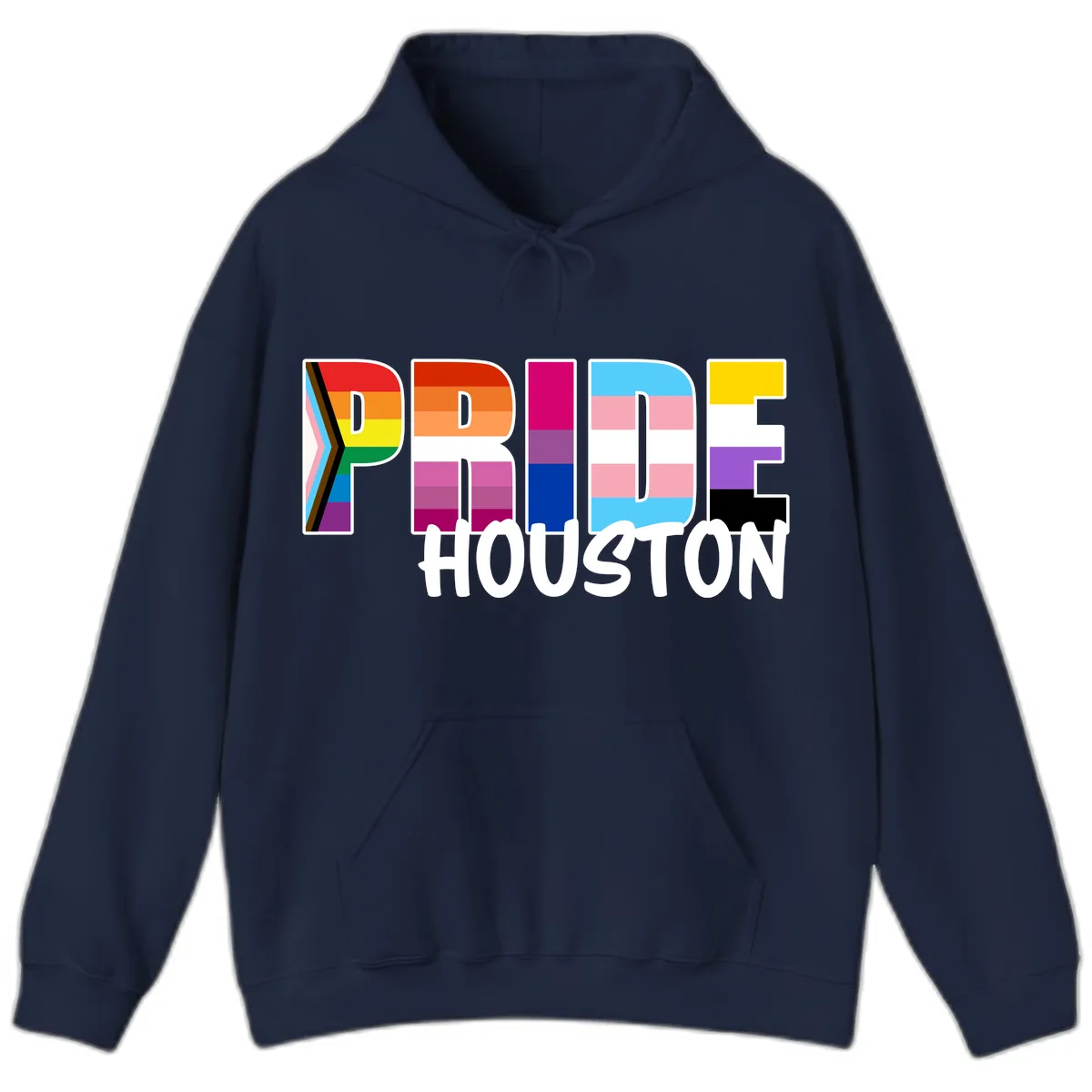 Pride Houston Rainbow Lettering Hoodie in Navy