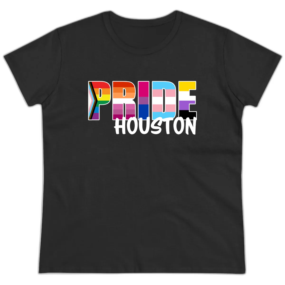 Pride Houston Rainbow Lettering Ladies Tee in Black