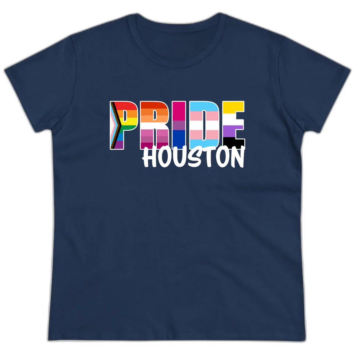 Pride Houston Rainbow Lettering Ladies Tee in Navy