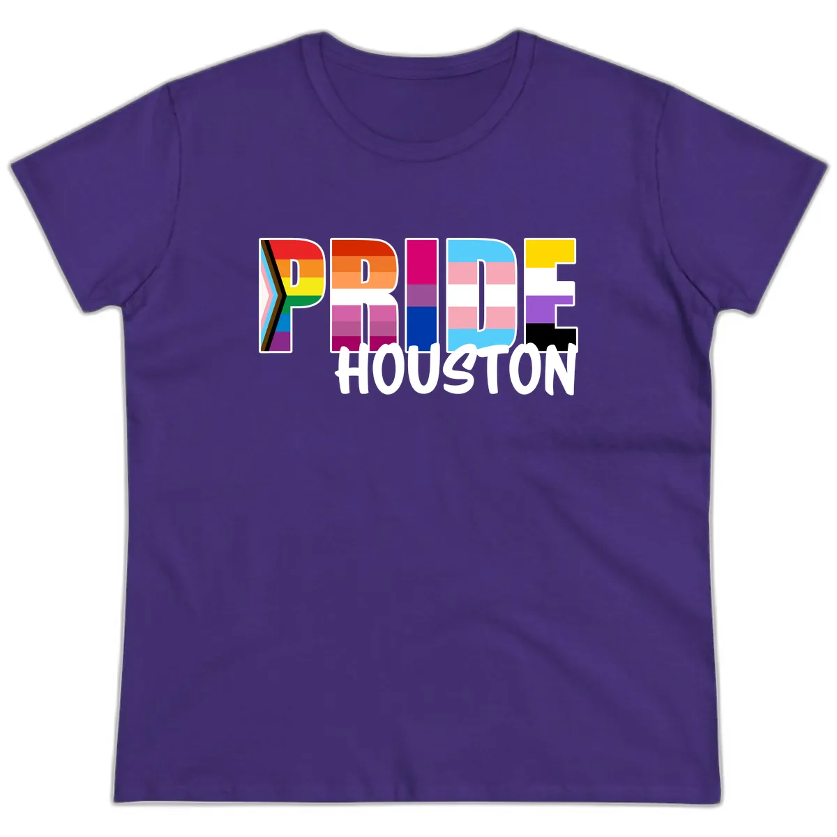Pride Houston Rainbow Lettering Ladies Tee in Purple