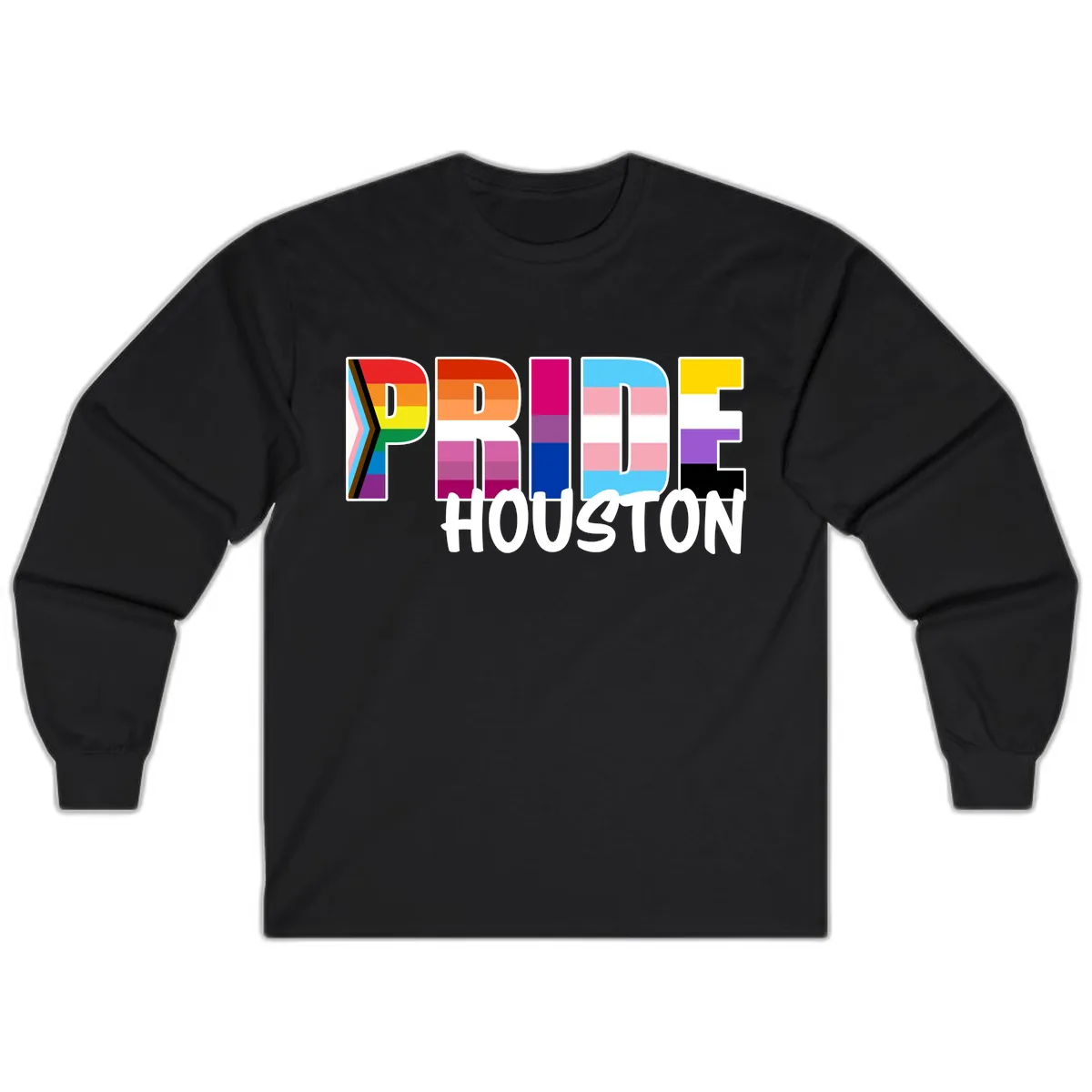 Pride Houston Rainbow Lettering Long Sleeve in Black