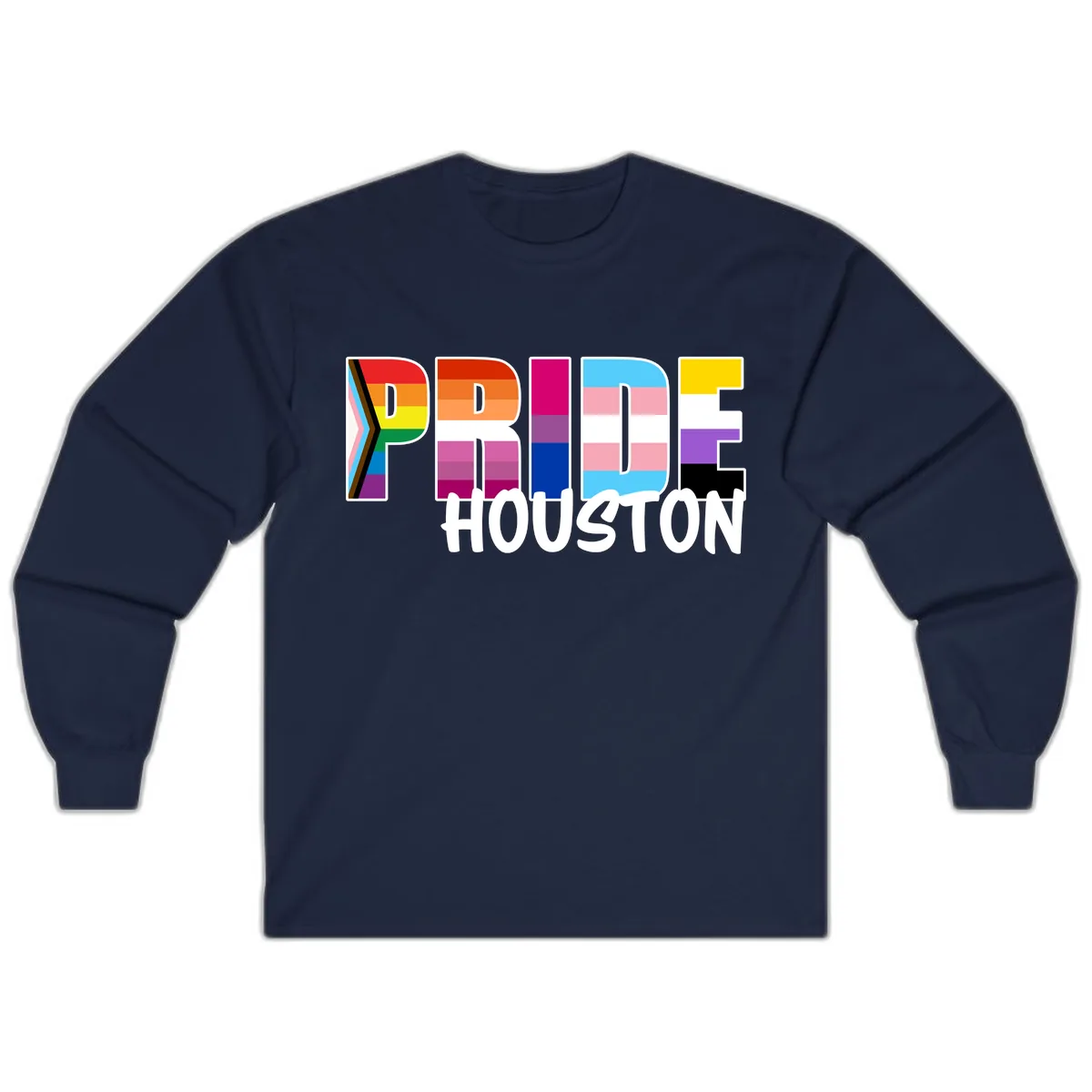 Pride Houston Rainbow Lettering Long Sleeve in Navy