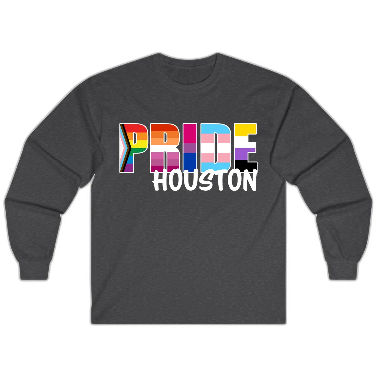 Pride Houston Rainbow Lettering Long Sleeve in Dark Heather