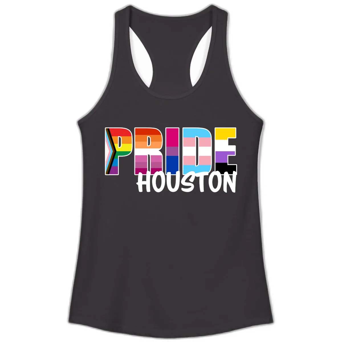 Pride Houston Rainbow Lettering Ladies Tank in Black
