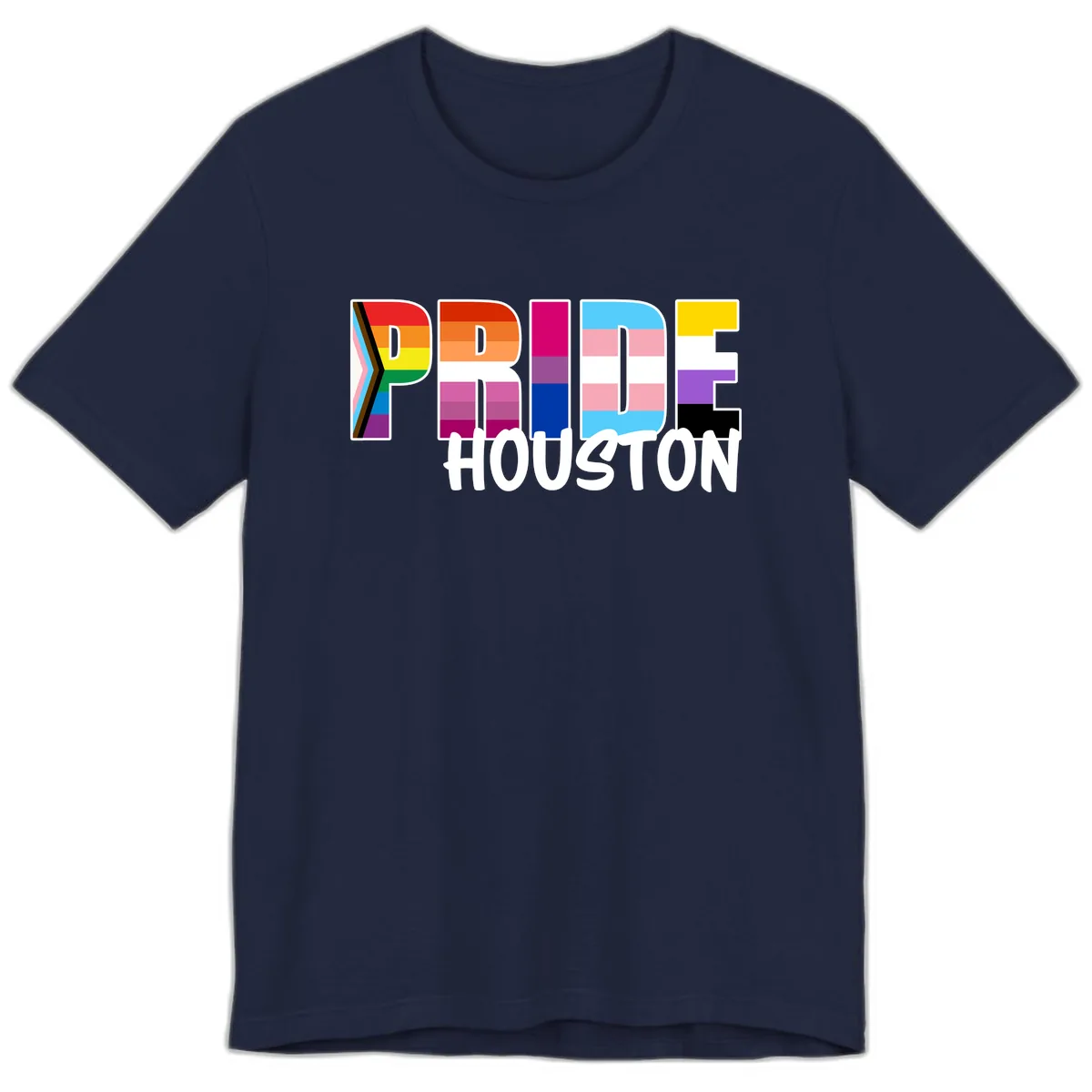 Pride Houston Rainbow Lettering Premium T-Shirt in Navy