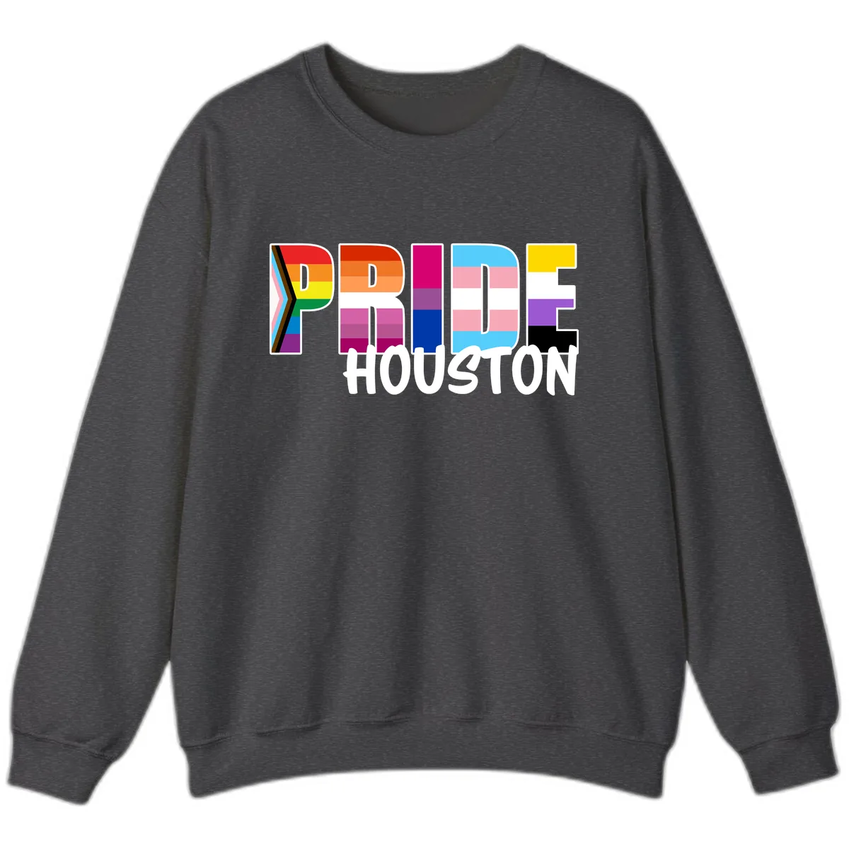 Pride Houston Rainbow Lettering Sweatshirt in Dark Heather