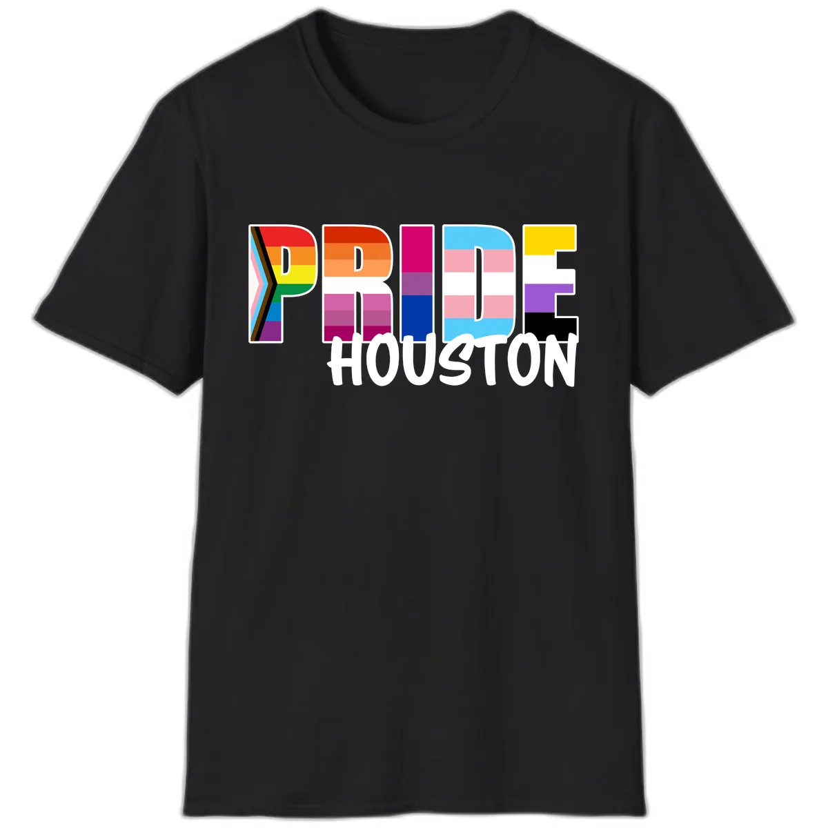 Pride Houston Rainbow Lettering T-Shirt in Black