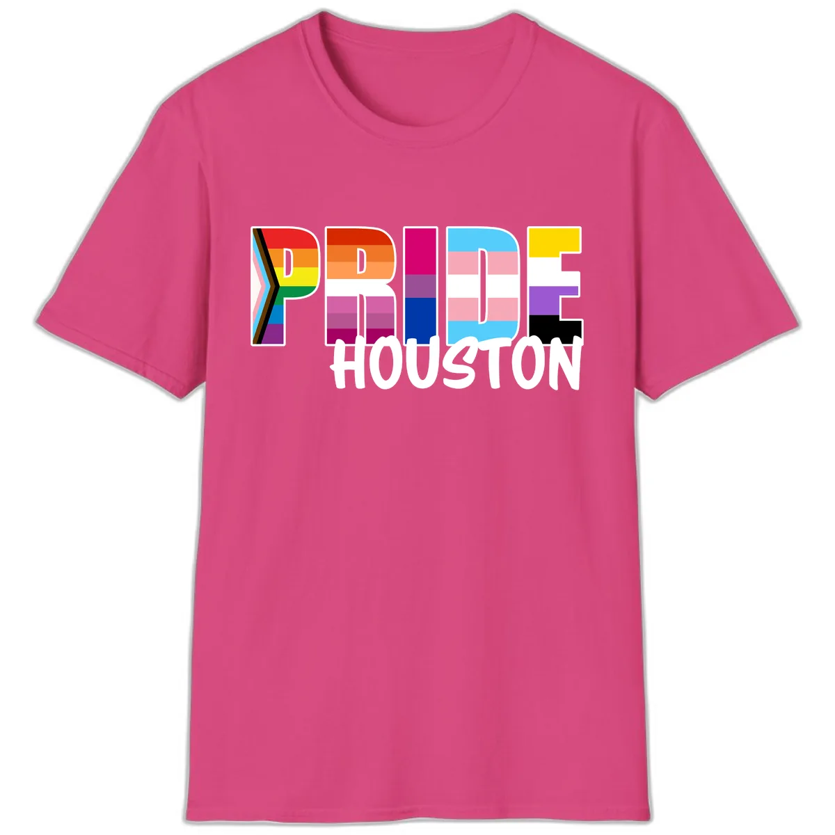 Pride Houston Rainbow Lettering T-Shirt in Heliconia
