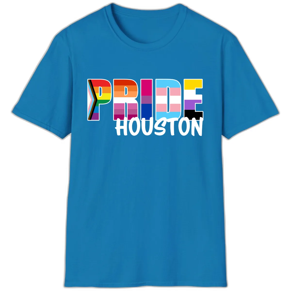 Pride Houston Rainbow Lettering T-Shirt in Sapphire