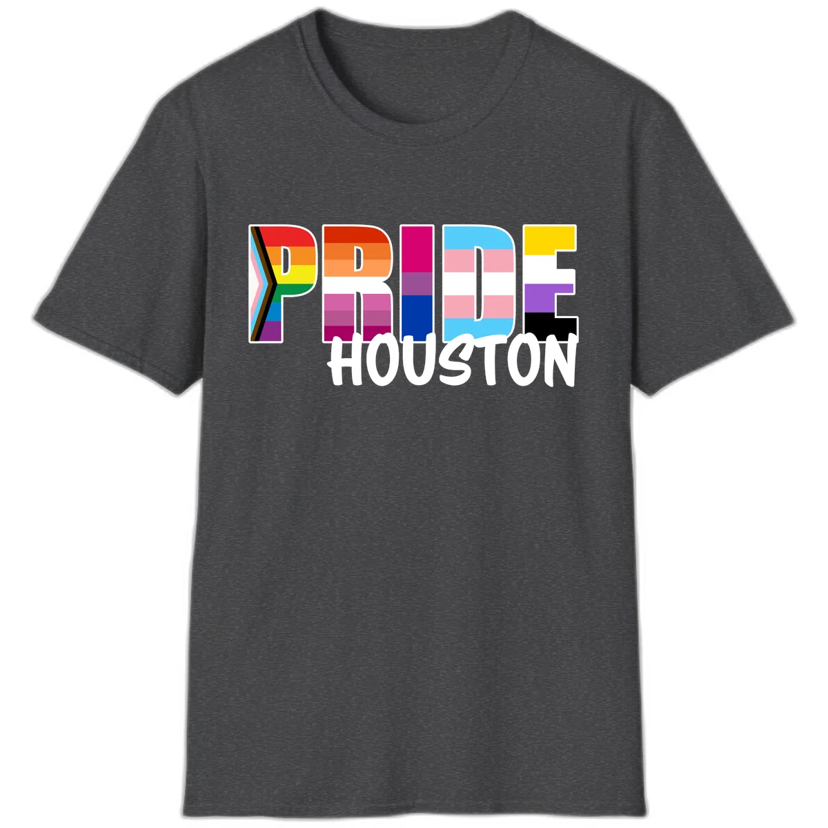 Pride Houston Rainbow Lettering T-Shirt in Dark Heather
