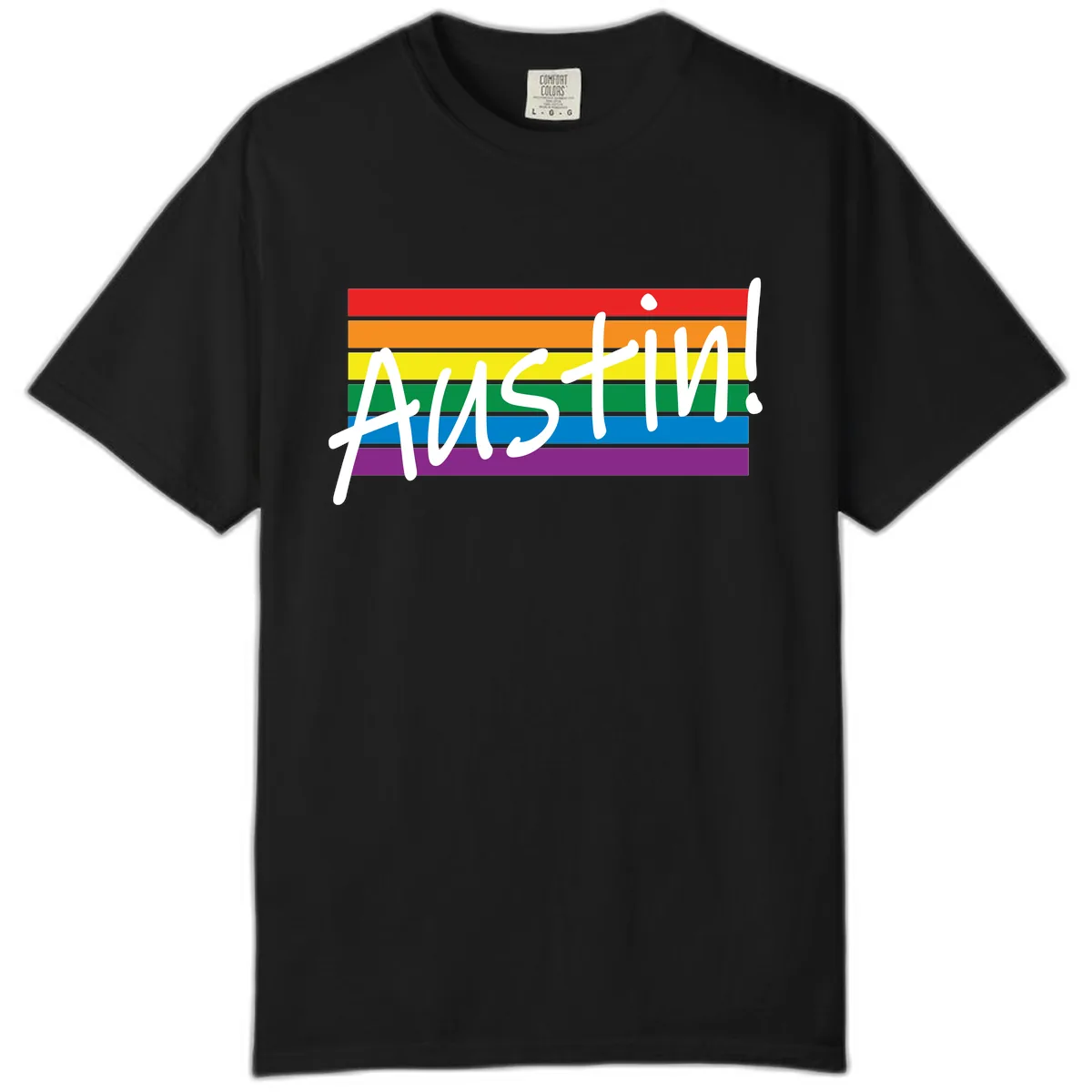 Austin Pride Rainbow Flag Comfort Color in Black