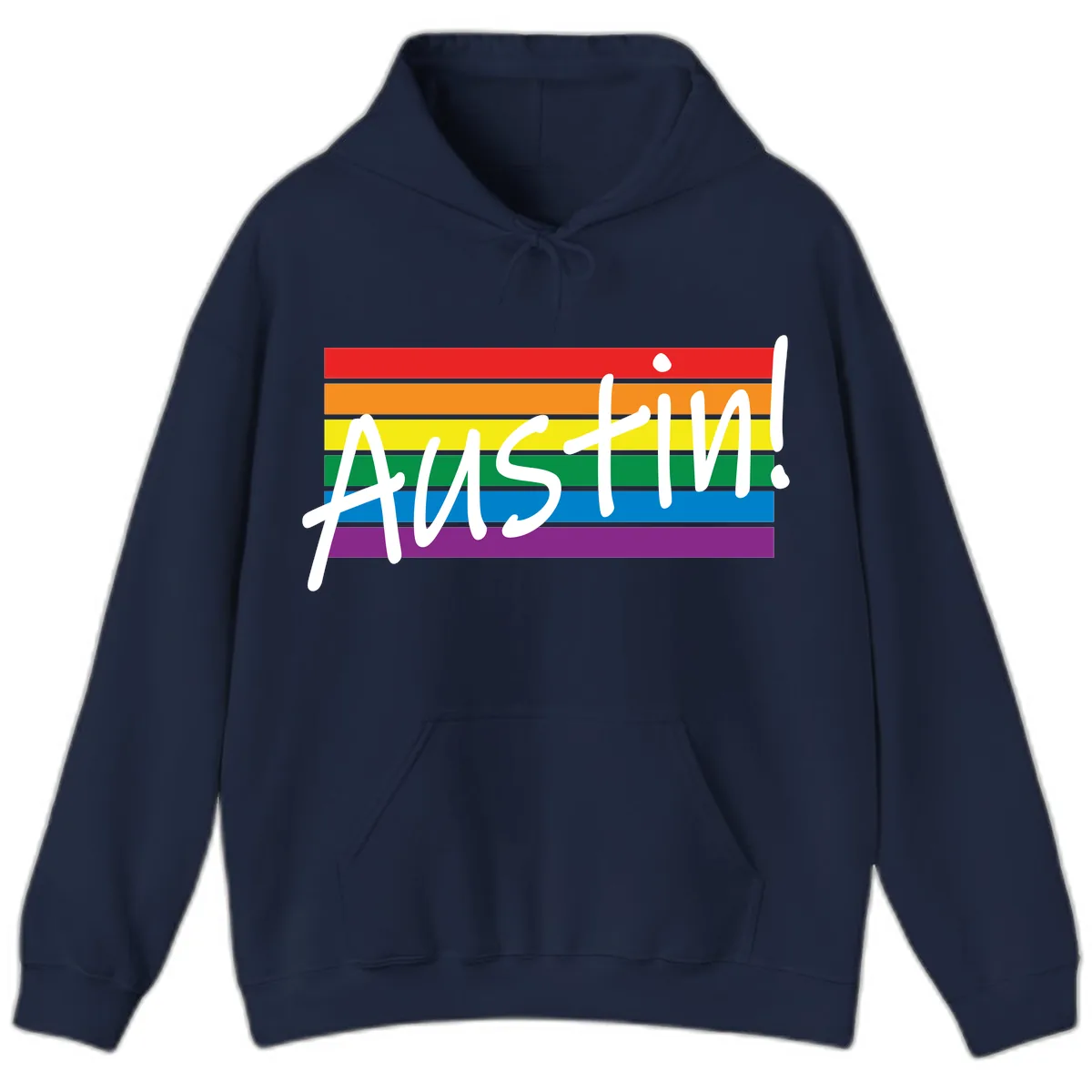 Austin Pride Rainbow Flag Hoodie in Navy
