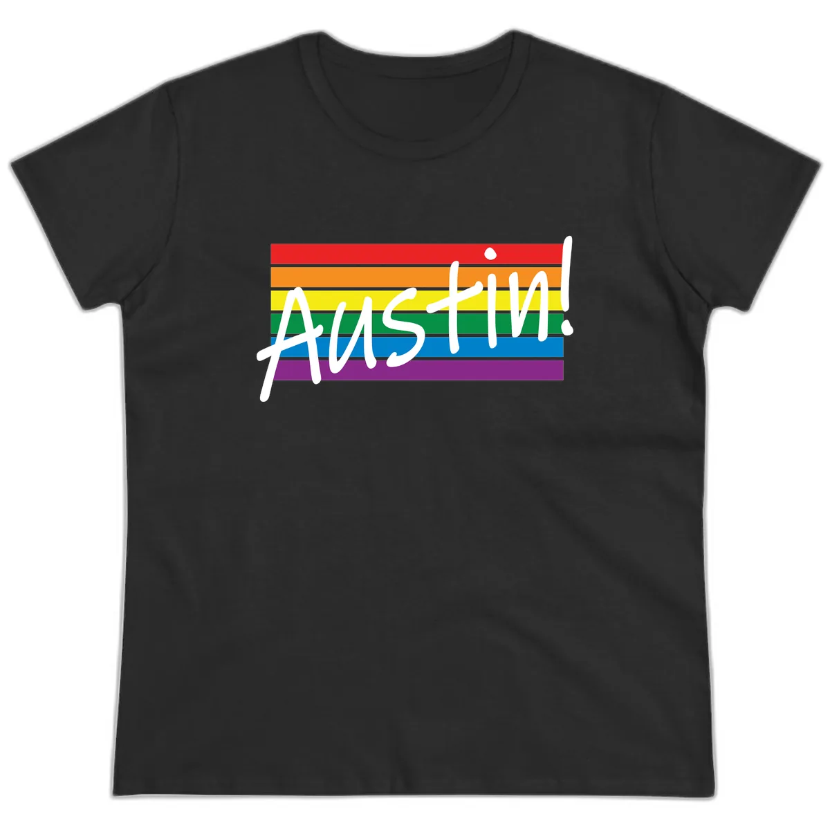 Austin Pride Rainbow Flag Ladies Tee in Black