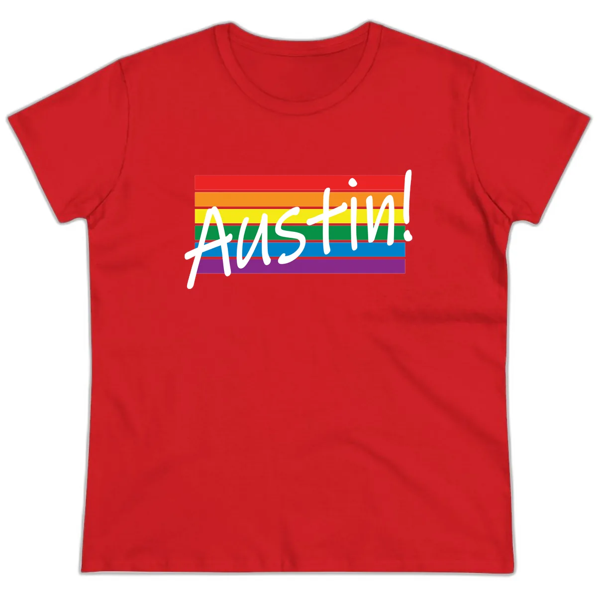 Austin Pride Rainbow Flag Ladies Tee in Red