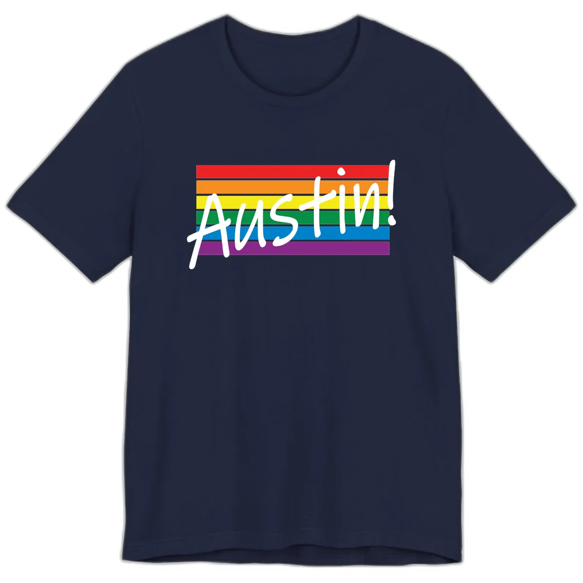 Austin Pride Rainbow Flag Premium T-Shirt in Navy
