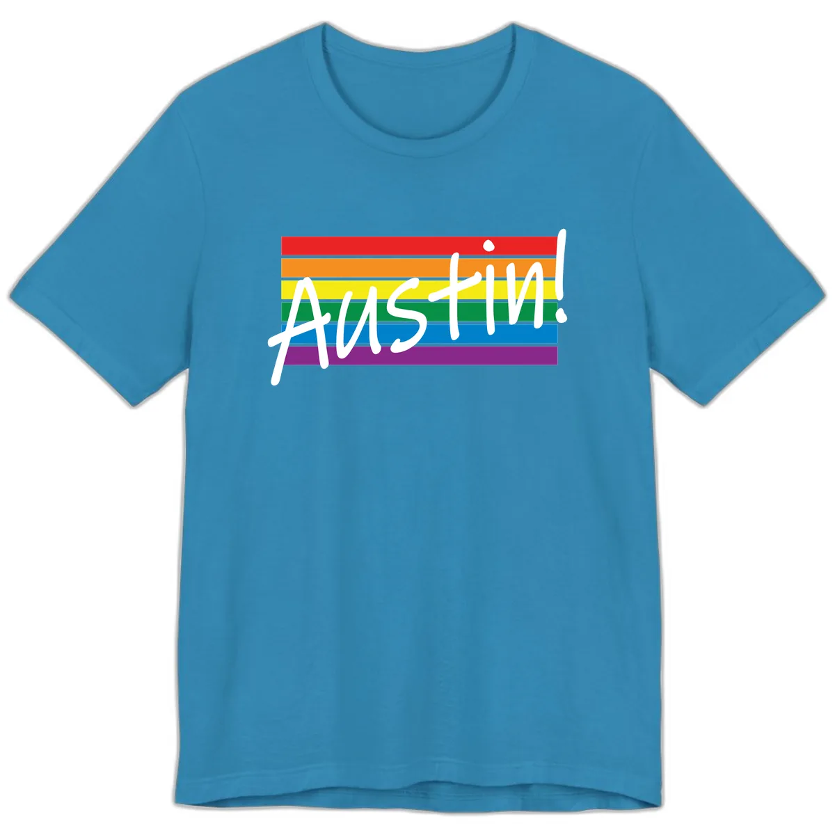 Austin Pride Rainbow Flag Premium T-Shirt in Aqua