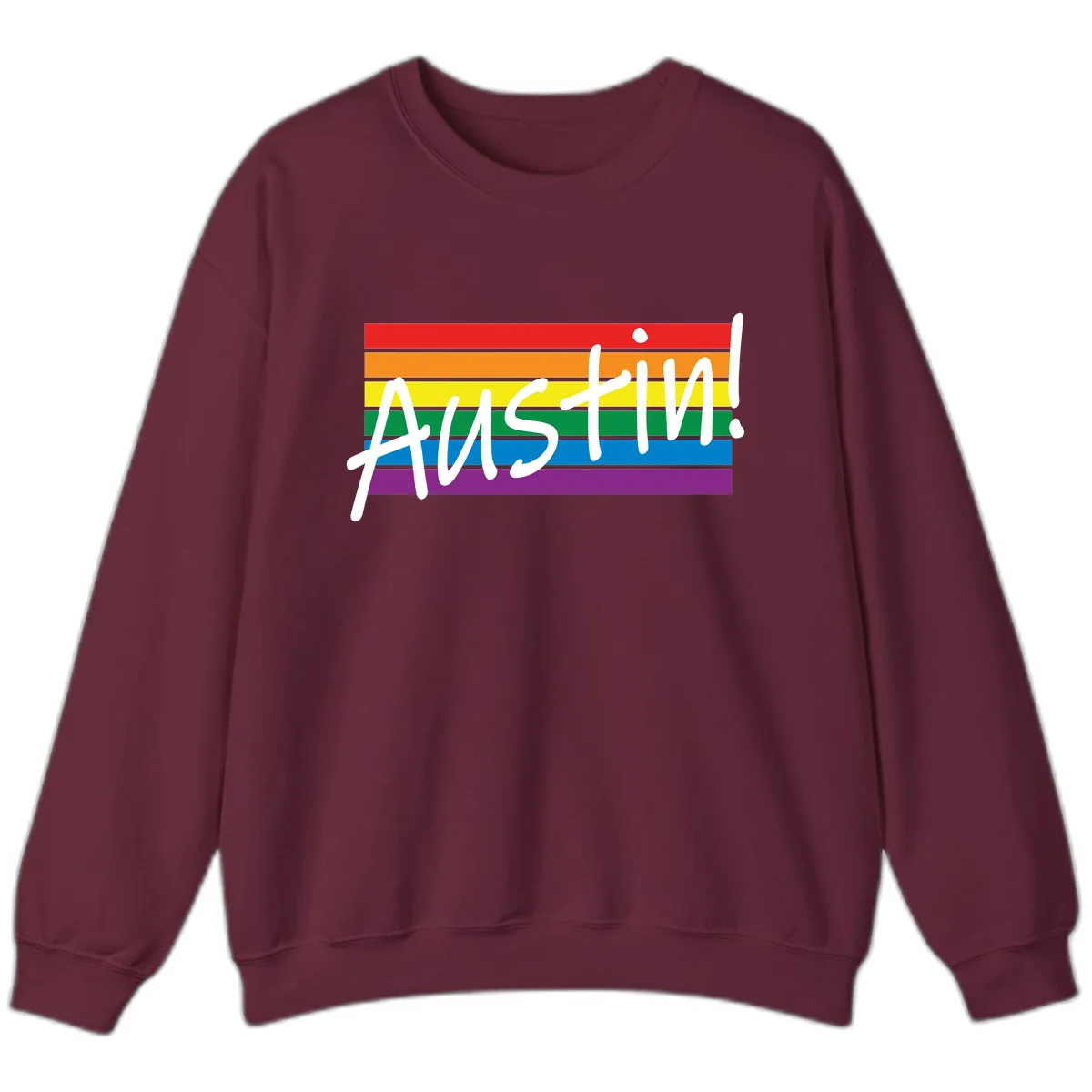 Austin Pride Rainbow Flag Sweatshirt in Maroon