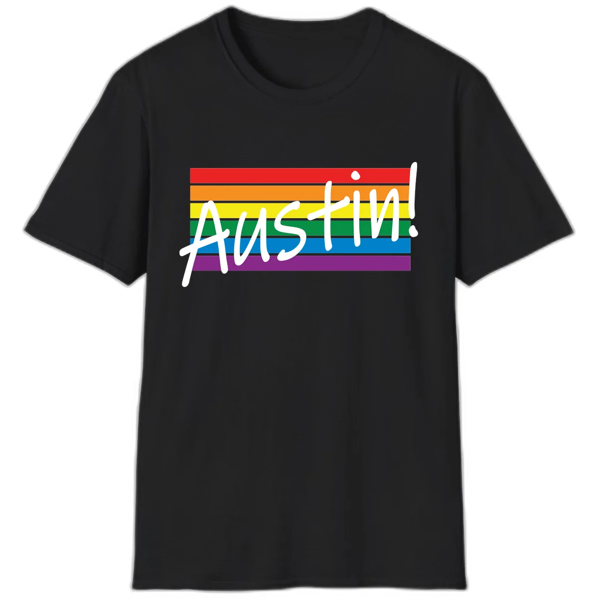Austin Pride Rainbow Flag T-Shirt in Black