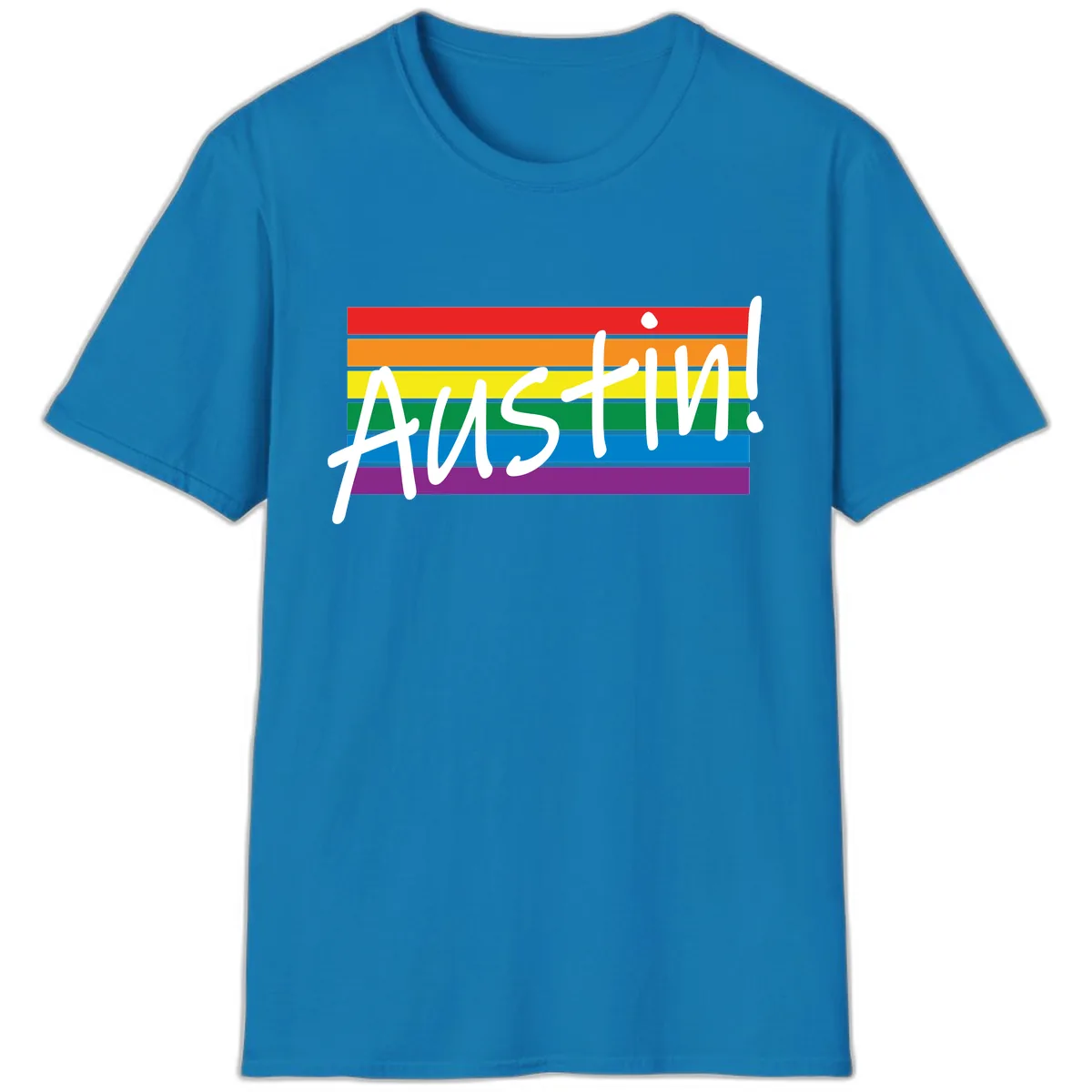 Austin Pride Rainbow Flag T-Shirt in Sapphire