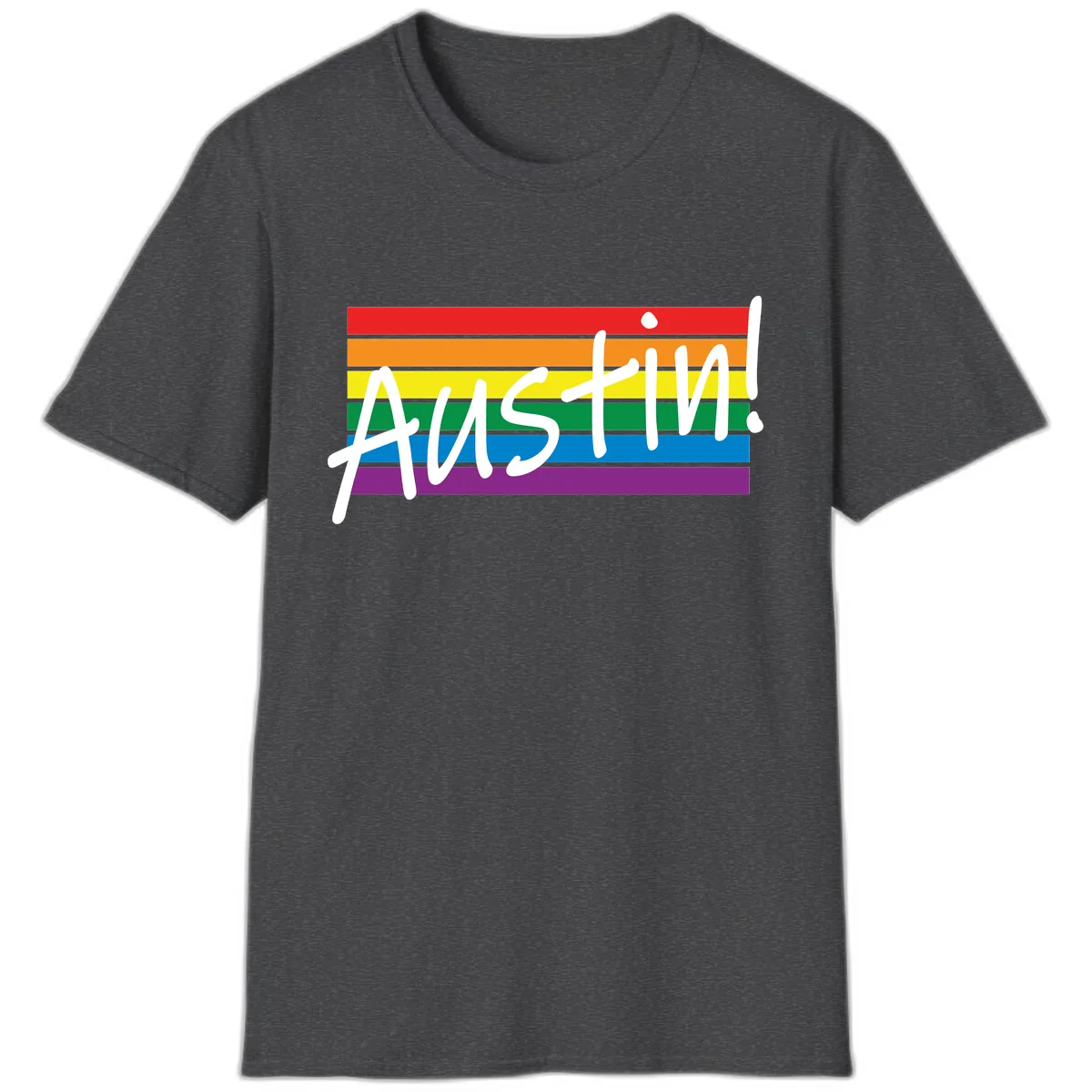 Austin Pride Rainbow Flag T-Shirt in Dark Heather