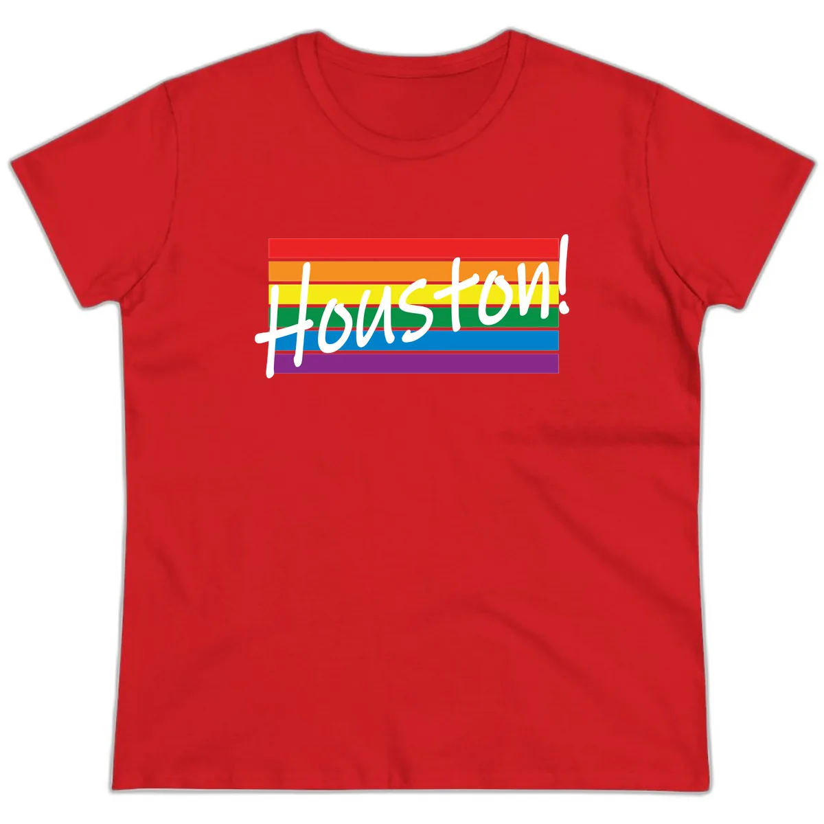 Houston Pride Rainbow Flag Ladies Tee in Red