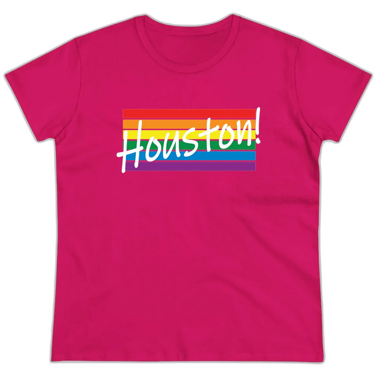 Houston Pride Rainbow Flag Ladies Tee in Heliconia