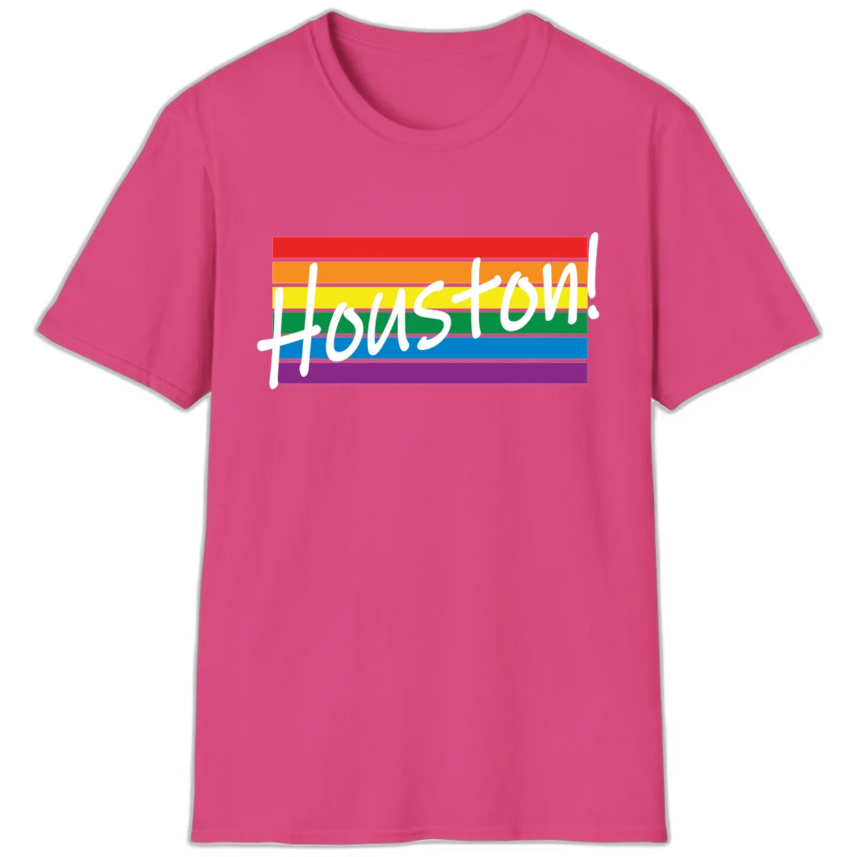 Houston Pride Rainbow Flag T-Shirt in Heliconia