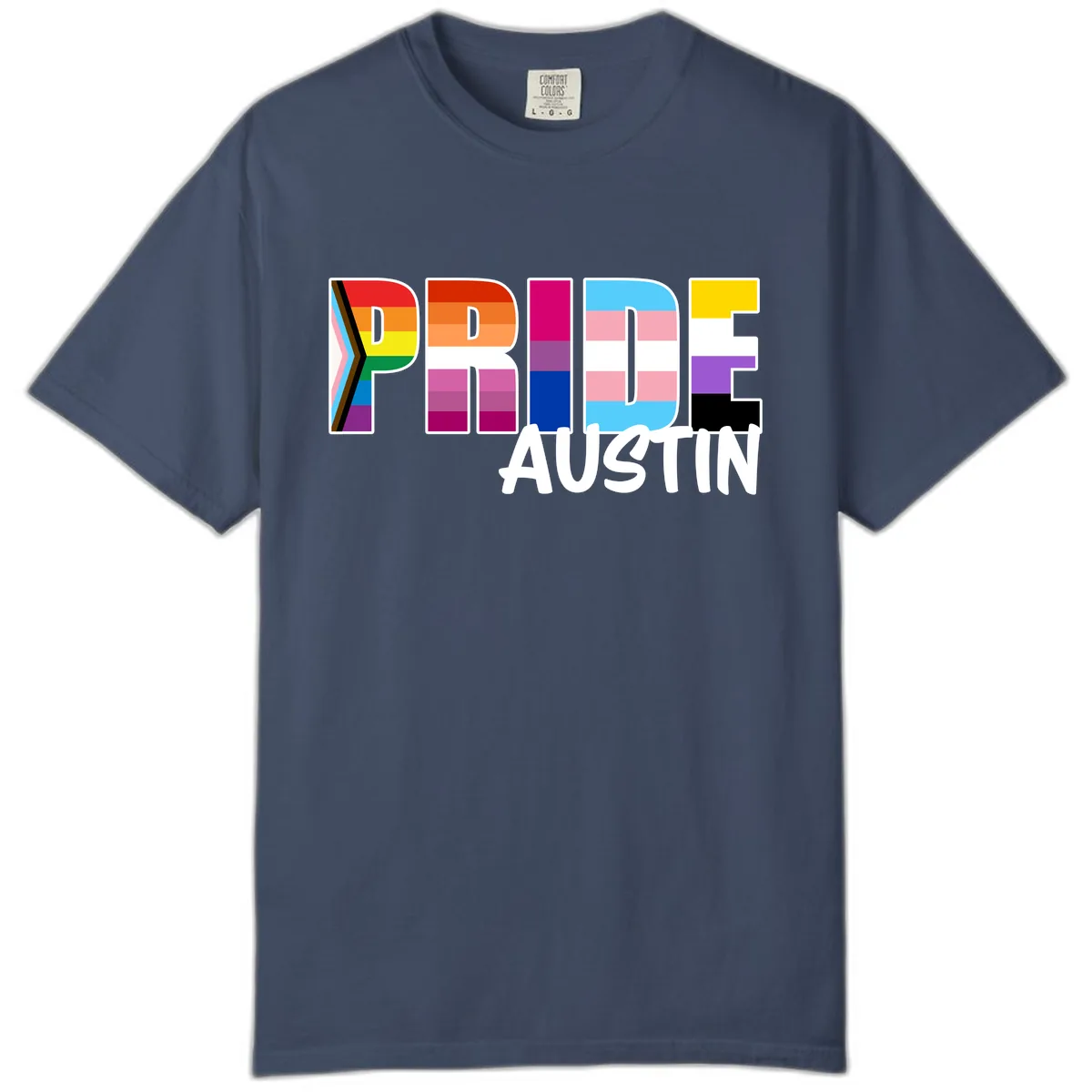 Pride Austin Rainbow Letters Comfort Color in Midnight