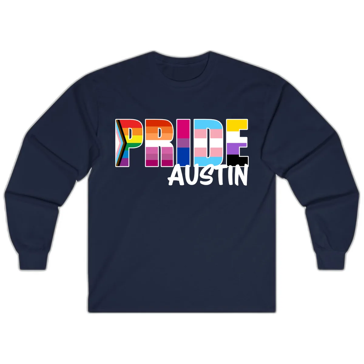 Pride Austin Rainbow Letters Long Sleeve in Navy