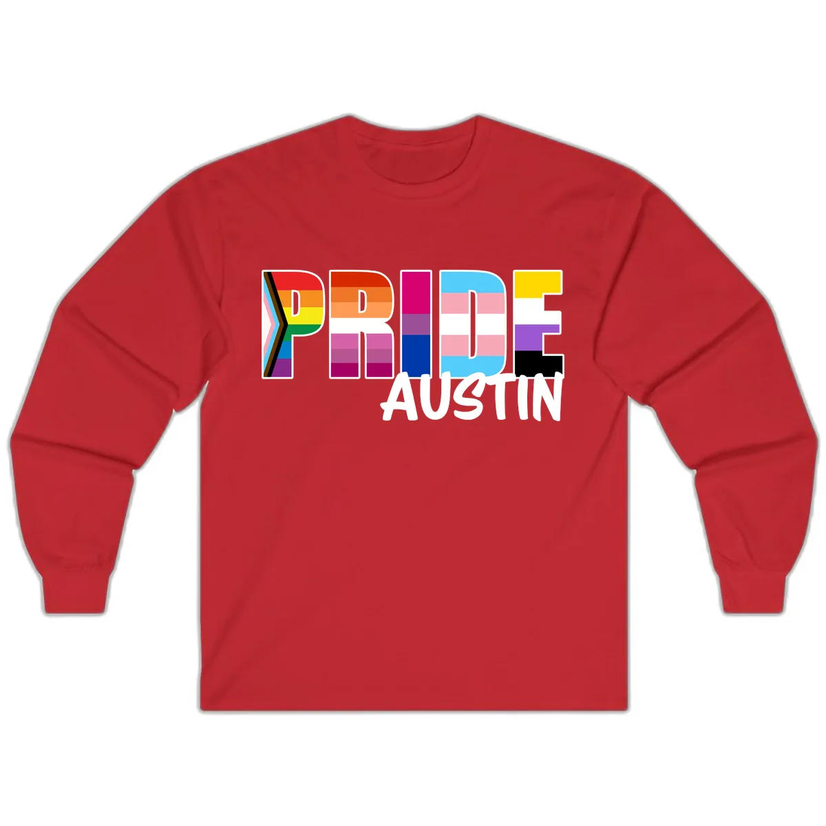 Pride Austin Rainbow Letters Long Sleeve in Red